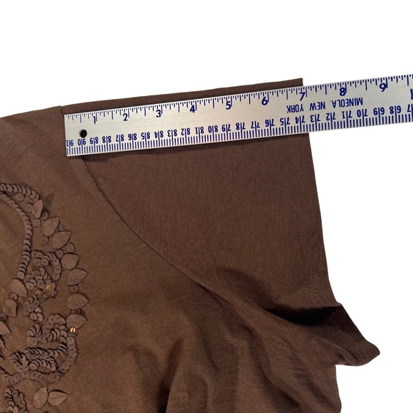 Coldwater Creek 2X Brown Embellished Tee Shirt Cotton Plus Size - Picture 6 of 12